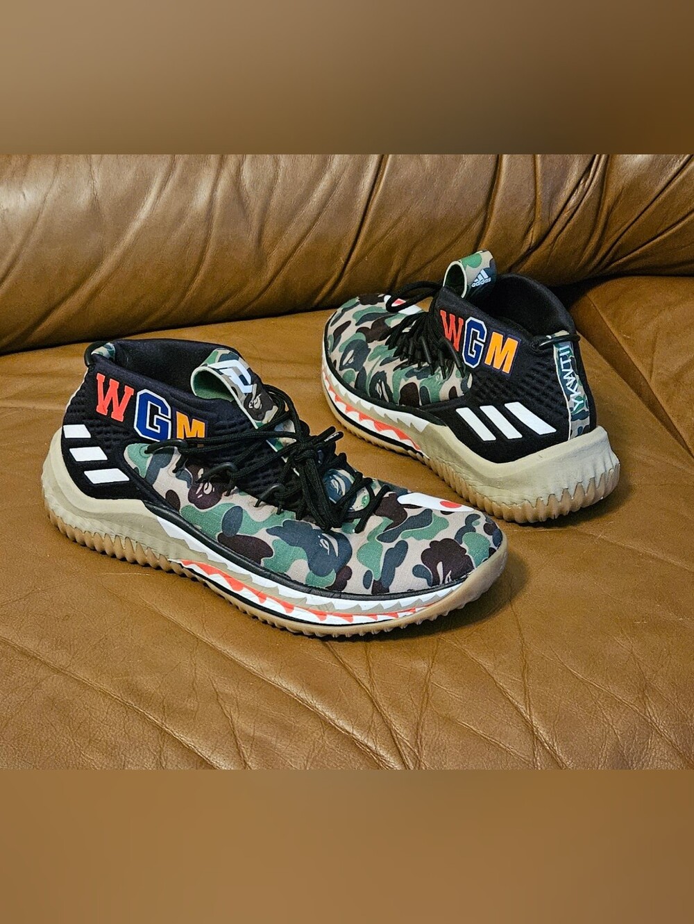 Men's Adidas Bathing Ape Dame 4 Camo WGM Sneakers Size 7